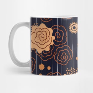 Dusky rose retro mid-century flowers pattern - brown, dark blue Mug